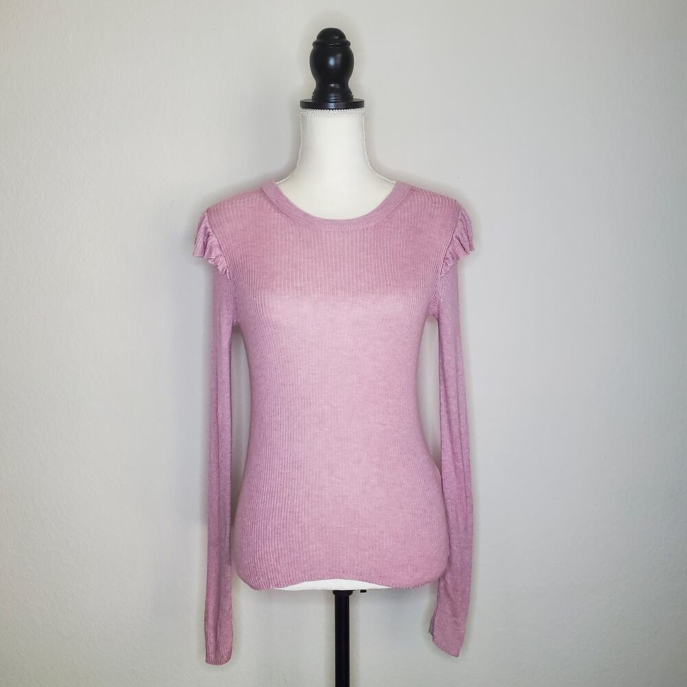 Madewell Pink Ribbed Fitted Long Sleeve Top Small